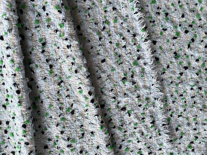 Mid-Weight Knotted Emerald & Baby Blue Viscose Blend Bouclé (Made in Italy)