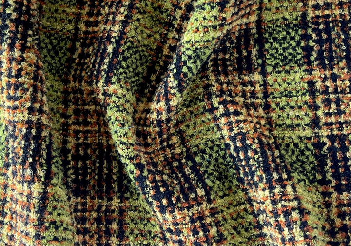 Gucci Springy Kiwi & Carrot Plaid Wool Blend Bouclé (Made in Italy)