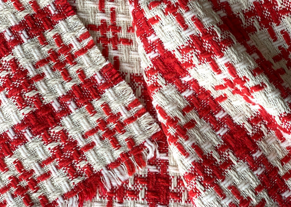 Couture Cherry & Vanilla Plaid Wool Blend Bouclé (Made In Italy)