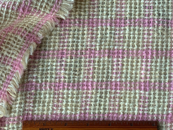 Peppermint Plaid Hemp & Silk Blend Bouclé  (Made in Italy)