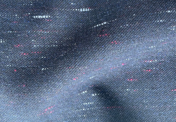 Hefty Flecked Midnight Navy Wool Blend Twill Coating (Made in Italy)
