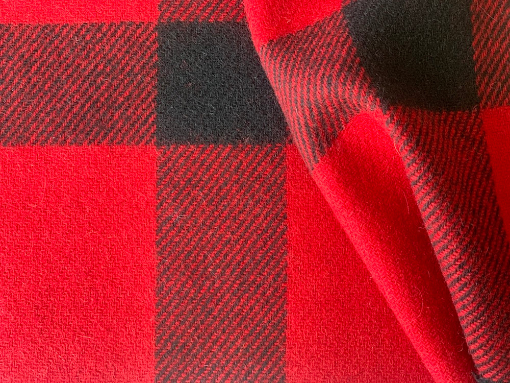 Large-Scale Red & Black Plaid Shetland-Style Wool Coating