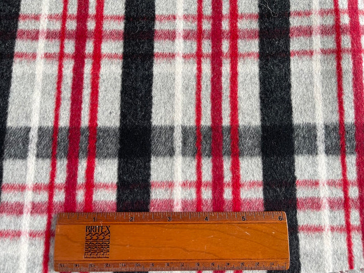 Hugo Boss Crisp Apple Red & Grey Plaid Wool Melton Coating (Made in Italy)