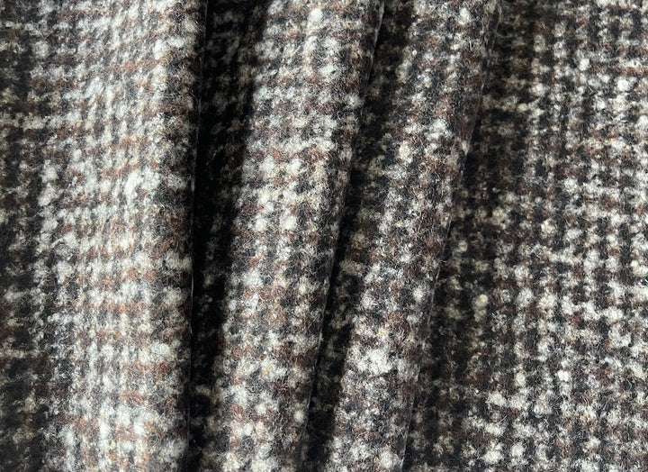Fabian Filippi Coffee Bean & Abalone Checked Wool Melton Coating (Made in Italy)