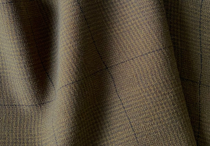 Mushroom Houndtooth Plaid Stretch Virgin Wool Crepe (Made in Italy)