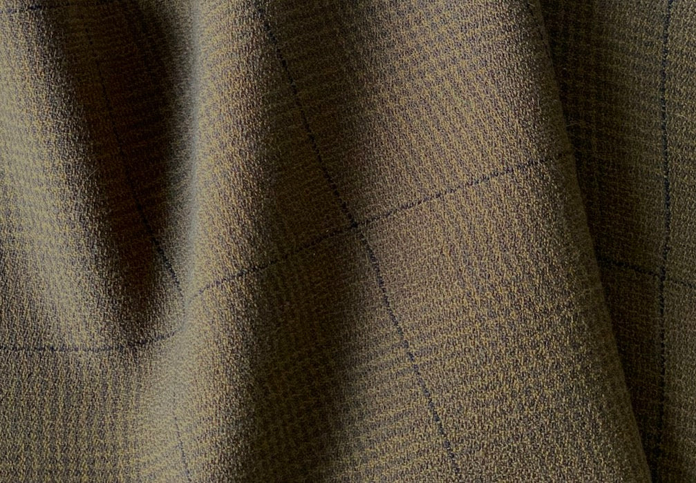 Mushroom Houndtooth Plaid Stretch Virgin Wool Crepe (Made in Italy)