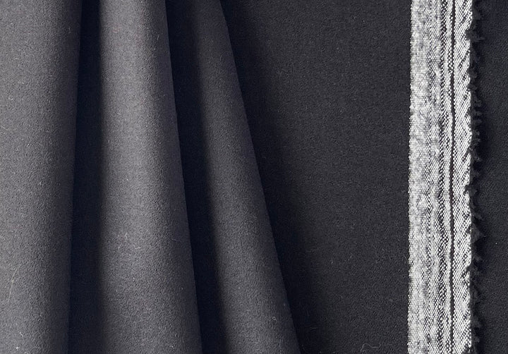 Mid-Weight Storm Cloud Black Stretch Wool Flannel (Made in Italy)
