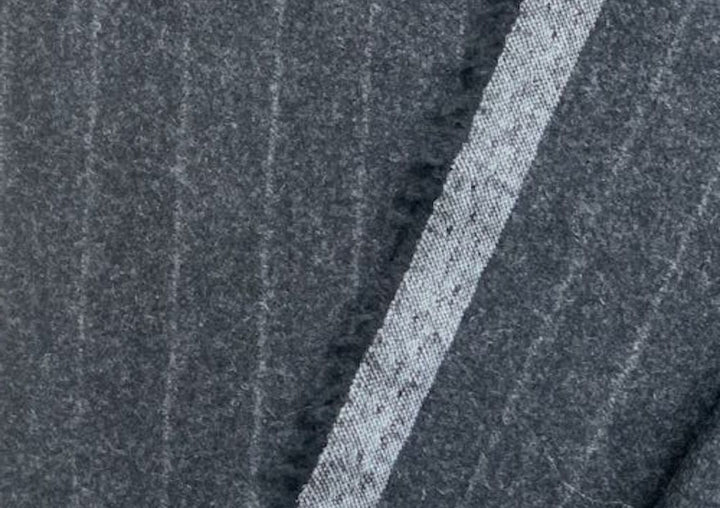 Shadow Striped Charcoal Grey Wool Flannel (Made in Italy)