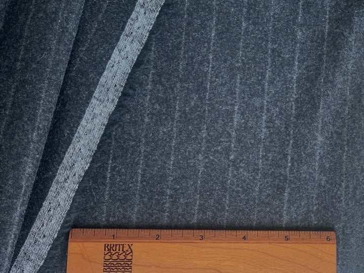 Shadow Striped Charcoal Grey Wool Flannel (Made in Italy)