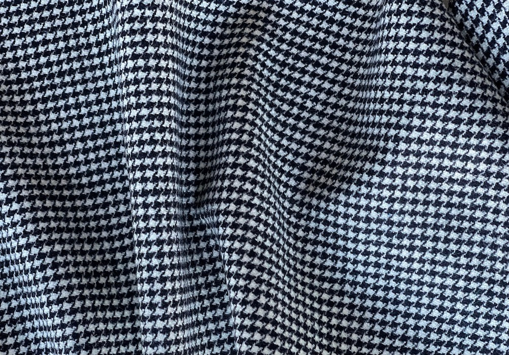 Luxurious Black & Soft White Houndstooth Stretch Wool Flannel (Made in Italy)