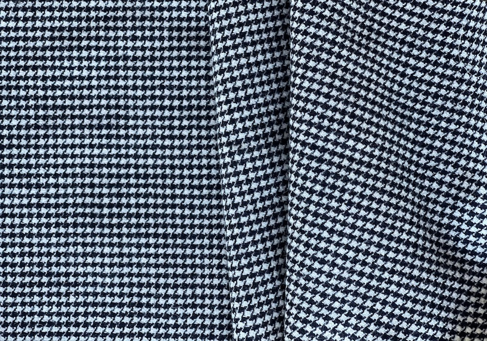 Luxurious Black & Soft White Houndstooth Stretch Wool Flannel (Made in Italy)