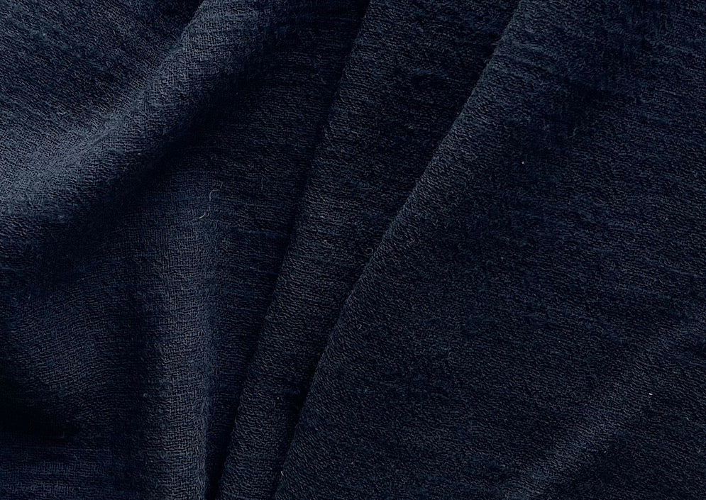 Semi-Sheer Cool Black Crinkled Wool Gauze