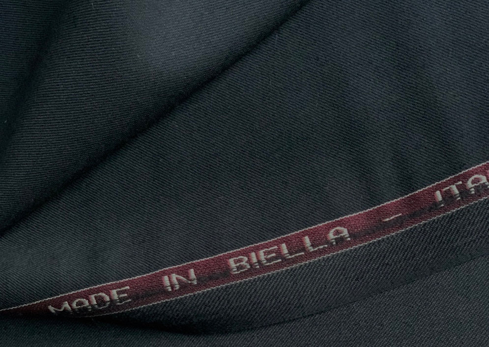 Black Super 120s Selvedged Wool Twill Suiting  (Made in Italy)