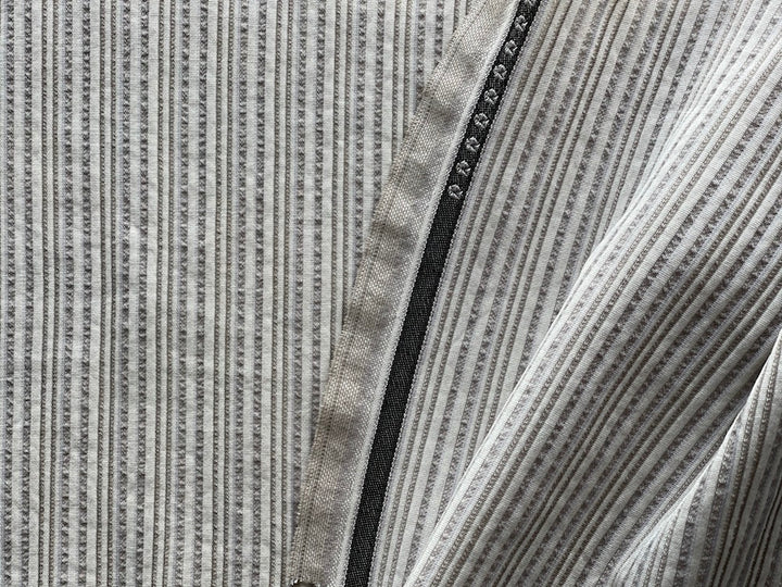 Puckered Greyed Taupe Striped Wool & Cotton Blend Suiting (Made in Italy)