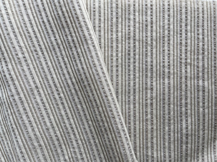 Puckered Greyed Taupe Striped Wool & Cotton Blend Suiting (Made in Italy)