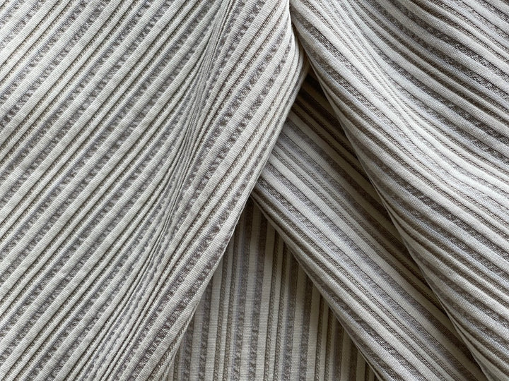 Puckered Greyed Taupe Striped Wool & Cotton Blend Suiting (Made in Italy)