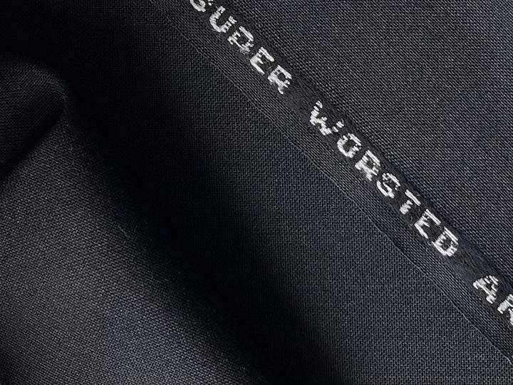 High-End Handsome Black Worsted Wool & Mohair Suiting (Made in England)