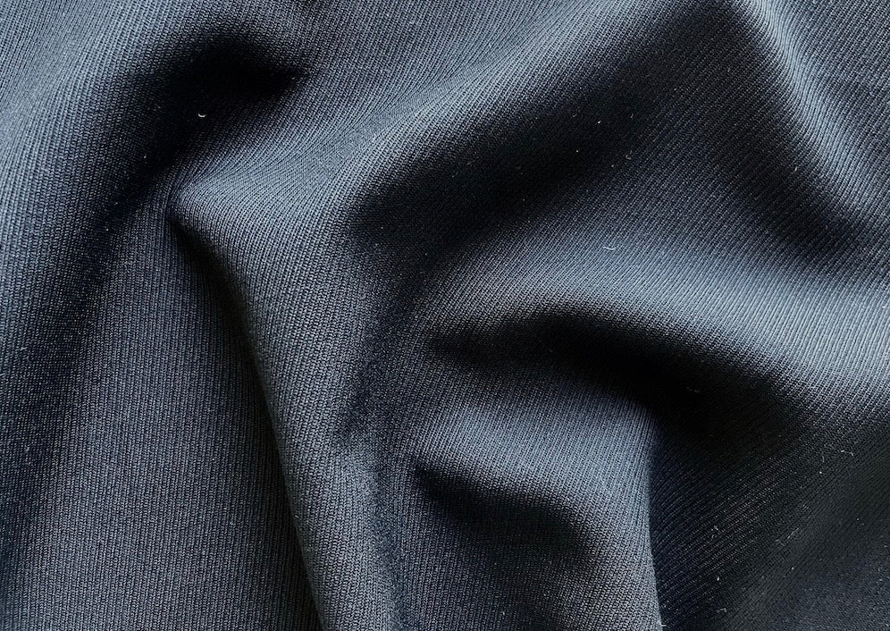 Wool Fabric, Jet Black Stretch Virgin Wool Cavalry Twill (Made in