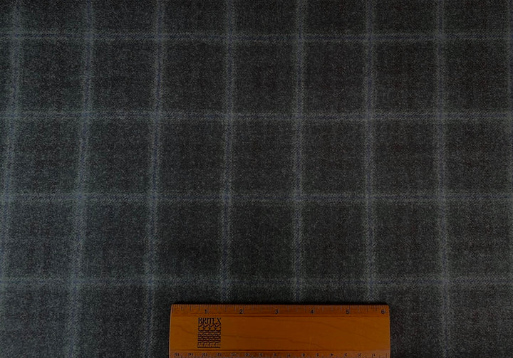 Heathered Charcoal Grey Plaid Wool Flannel (Made in Italy)