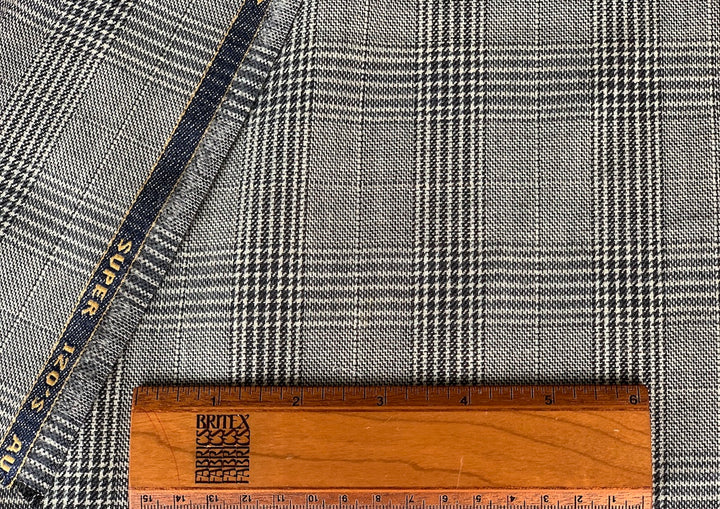 Super 120s Black & Off-White Glen Plaid Wool Suiting (Made in Australia)