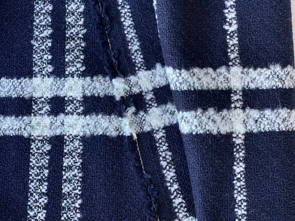 Plaid Vivid Navy & White Wool Blend Bouclé (Made in Italy)