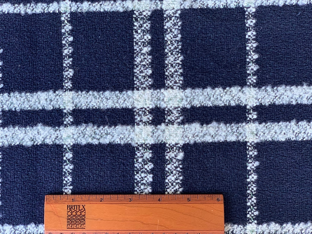 Plaid Vivid Navy & White Wool Blend Bouclé (Made in Italy)