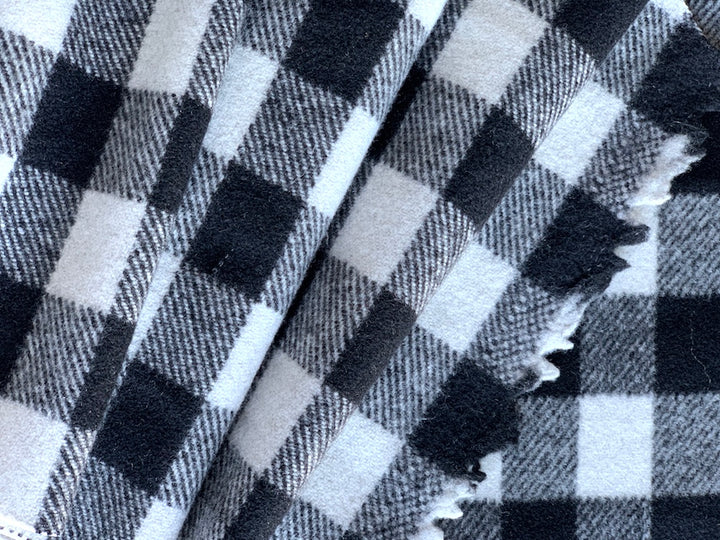 Double-Brushed Black & White Buffalo Check Wool (Made in Italy)