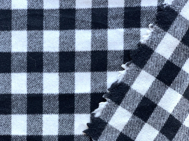 Double-Brushed Black & White Buffalo Check Wool (Made in Italy)