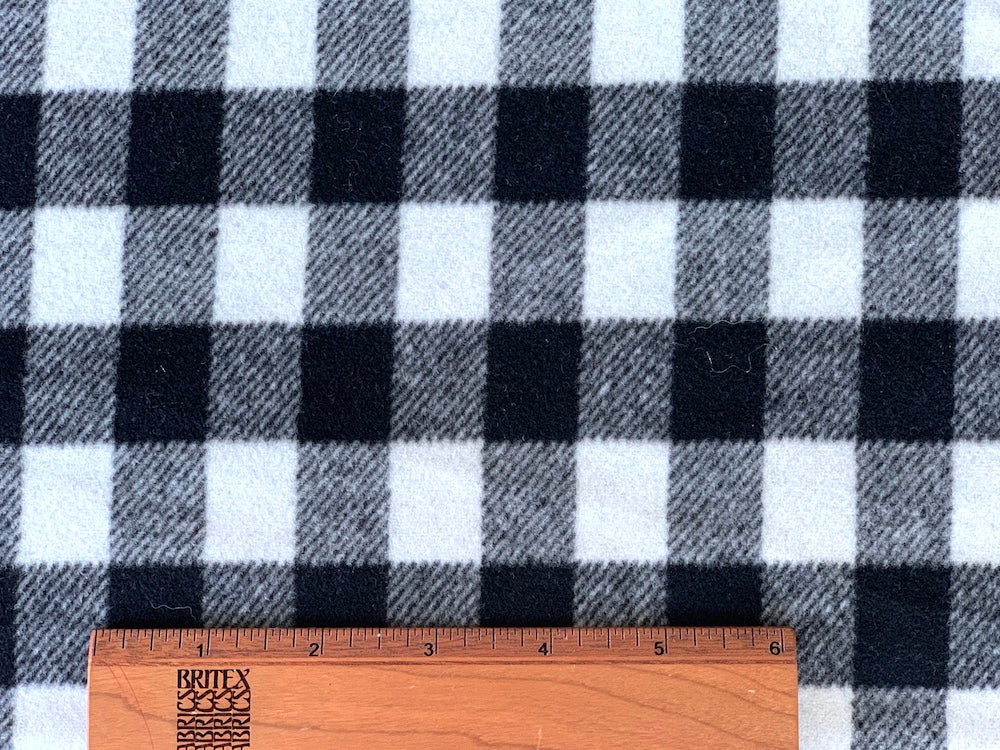 Double-Brushed Black & White Buffalo Check Wool (Made in Italy)