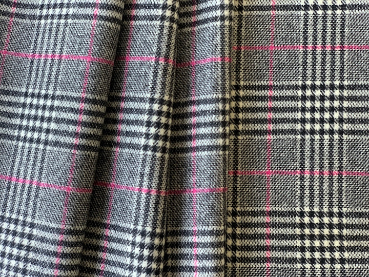 Etro Glen Plaid Black, White & Pink Stretch Wool (Made in Italy)