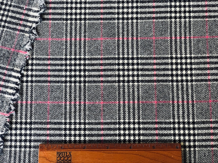 Etro Glen Plaid Black, White & Pink Stretch Wool (Made in Italy)