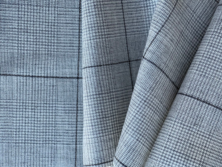 Glen Plaid Dove Grey, Ivory & Black Wool  (Made in Italy)