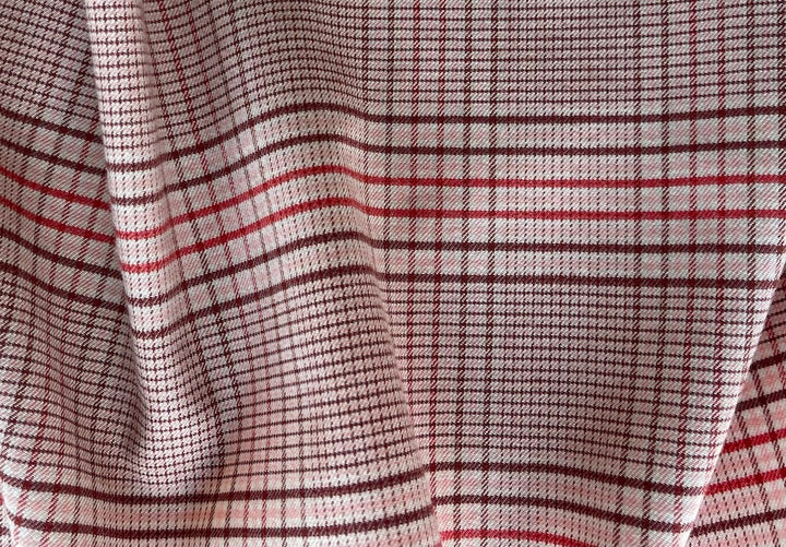 Blushing Apricot Plaid Stretch Wool & Cotton Blend