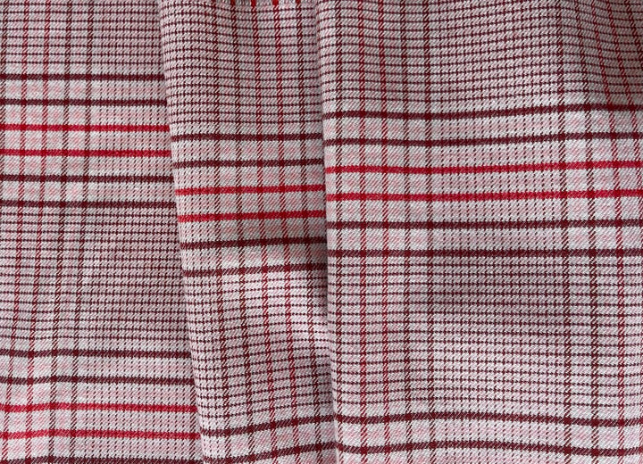 Blushing Apricot Plaid Stretch Wool & Cotton Blend