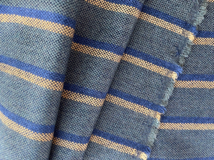 Airy Striped Olive, Navy & Butterscotch Wool (Made in Italy)