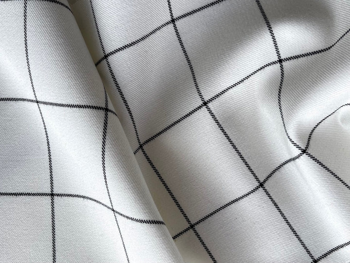 Handsome Black & White Windowpane Plaid Stretch Wool (Made in Italy)