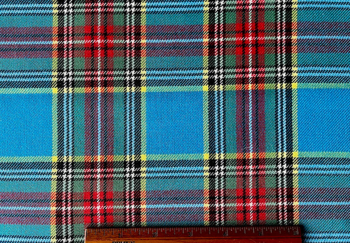 Vivid Cerulean & Maraschino Plaid Wool Twill (Made in Italy)