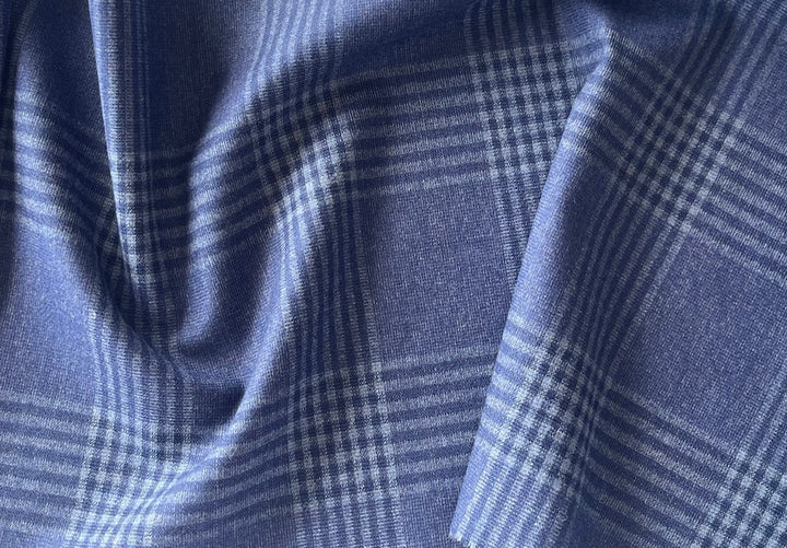 Plaid Cool Blue Deluge Stretch Wool Flannel (Made in Italy)