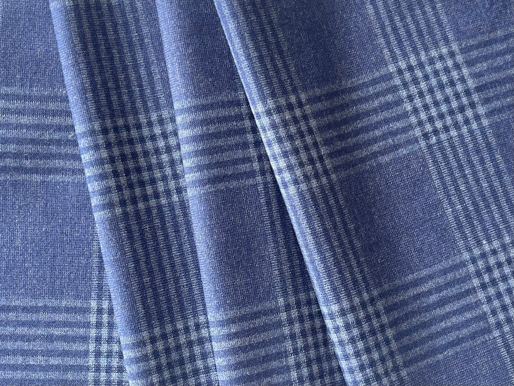 Plaid Cool Blue Deluge Stretch Wool Flannel (Made in Italy)