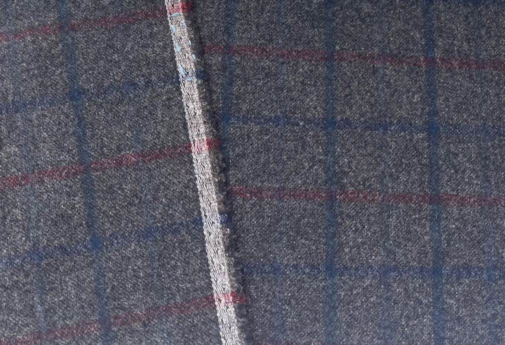 Cranberry, Navy & Deep Smoke Tattersall Plaid Wool Flannel (Made in Italy)