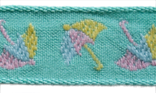 3/4" Spearmint Umbrellas Woven Cotton Ribbon (Made in France)