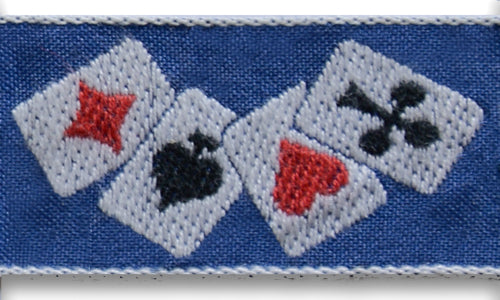 1" Navy Playing Card Suites Woven Ribbon