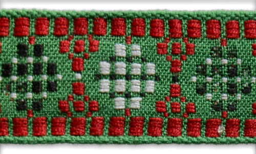 1" Grass Green Checkers Woven Cotton Ribbon (Made in Austria)