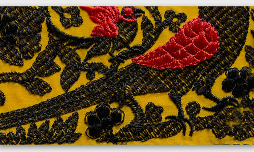 5 1/2" Cadmium Yellow Mythological Birds Embroidered Cotton Trim