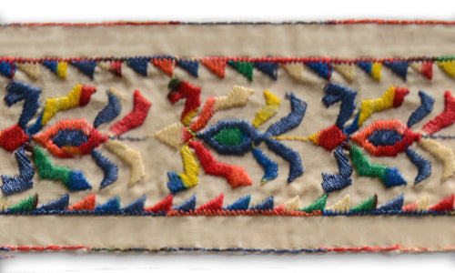 3" Geometric Rainbow Embroidered Cotton Trim