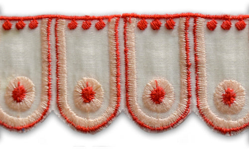 1 1/2" Cherry & Peach Scales Embroidered Trim