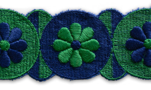 2"  Forest & Navy Flower Power Embroidered Trim