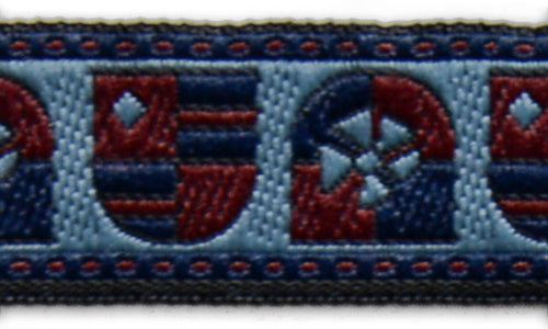 3/4" Red & Blue Heraldic Shield Woven Ribbon