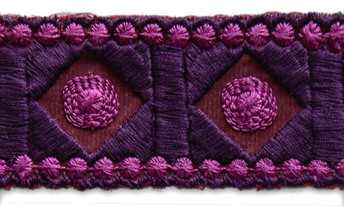 1 1/2" Geometric Plum & Fuchsia Embroidered Cotton Trim