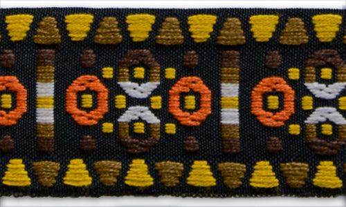 1 3/4" Pumpkin & Gold Kilim-Inspired Woven Ribbon